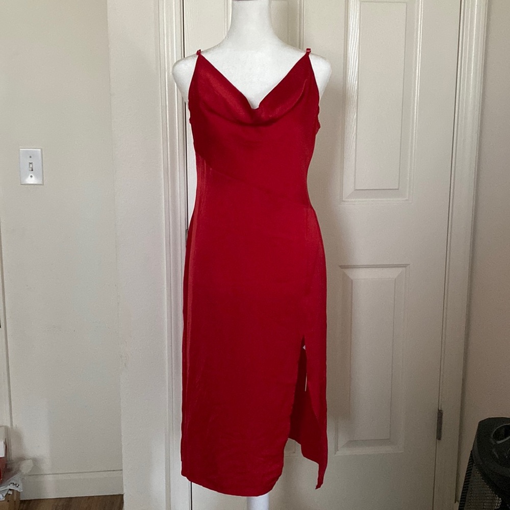 D&M Satin High Thigh Slit Cami Dress